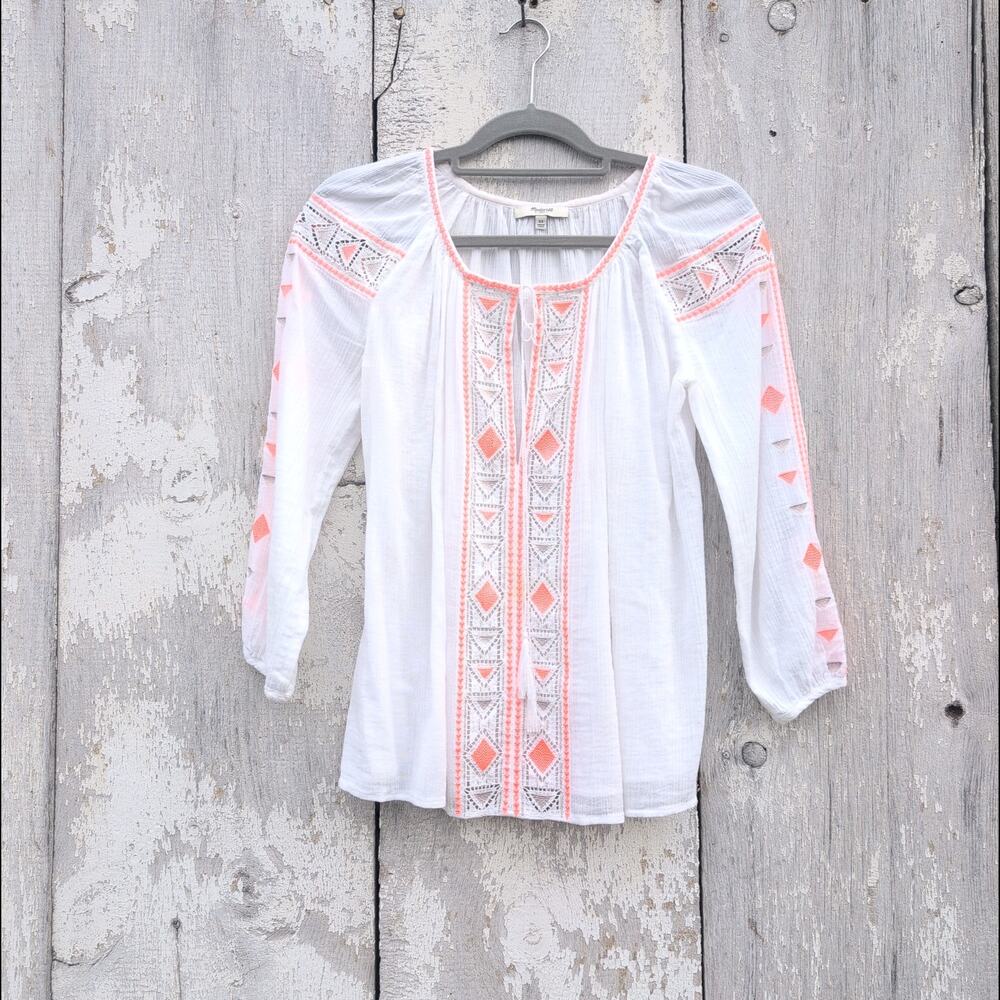 Madewell Aztec Southwestern Boho Crepe Tassle Shirt Women's XS/S Oversized
